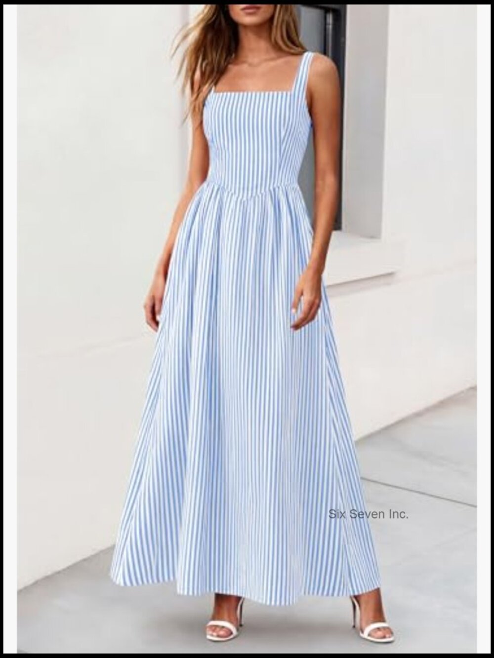 Maxi Dress Striped Sundress Smocked A Line Flowy Beach Vacation Party - Picture 2 of 7